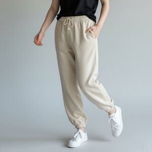 Zara Plush Jogging Pants Cream & Drawstring Waistband, Pockets Fluid Size Large